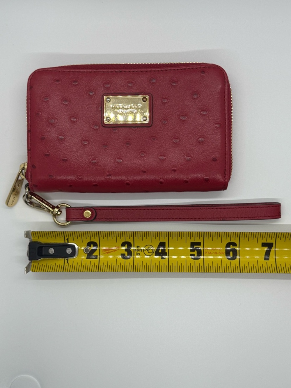 Michael Kors Red Ostrich-Embossed Wristlet with Gold Hardware